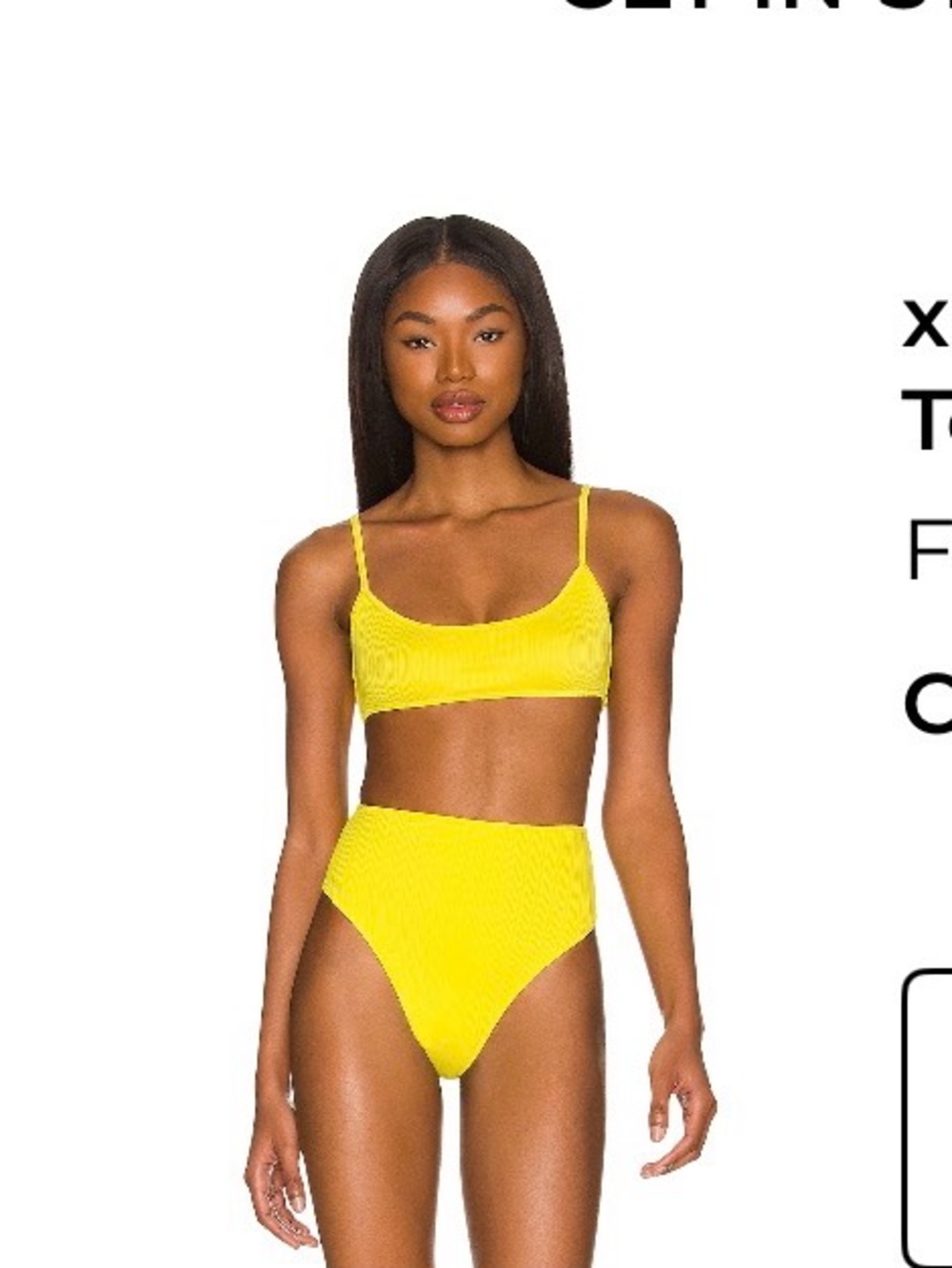 Frankie's Bikinis Bright Yellow High-Waist Ribbed Bikini